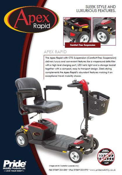 Pride Apex Rapid 12ah or 17ah Mobility Scooter