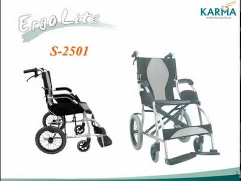 Karma Ergo Lite Super Lightweight Transit Wheelchair Crash Tested KM-2501F14WB Silver Black