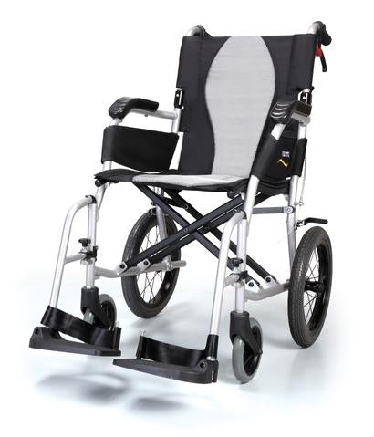 Karma Ergo Lite Super Lightweight Transit Wheelchair Crash Tested KM-2501F14WB Silver Black