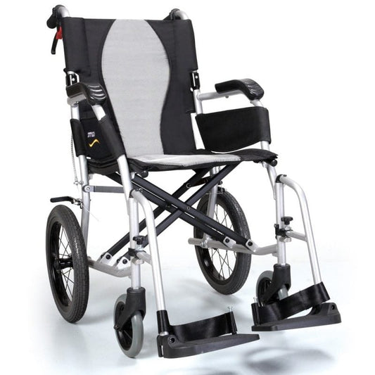 Fauteuil roulant de transfert ultra léger Karma Ergo Lite, testé aux chocs, KM-2501F14WB Argent Noir