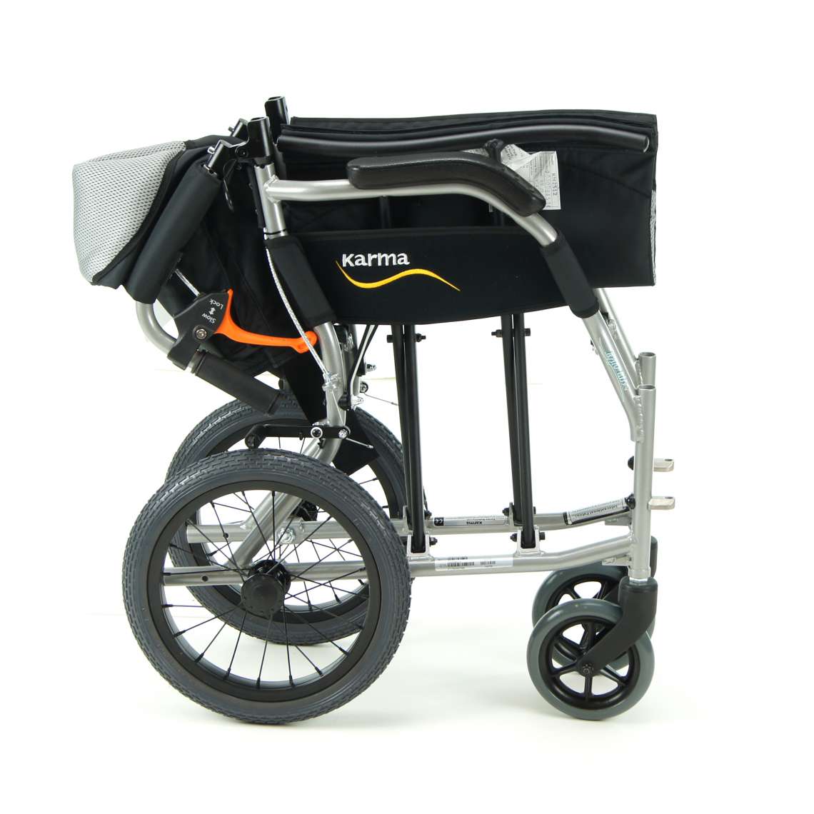 Karma Ergo Lite Super Lightweight Transit Wheelchair Crash Tested KM-2501F14WB Silver Black