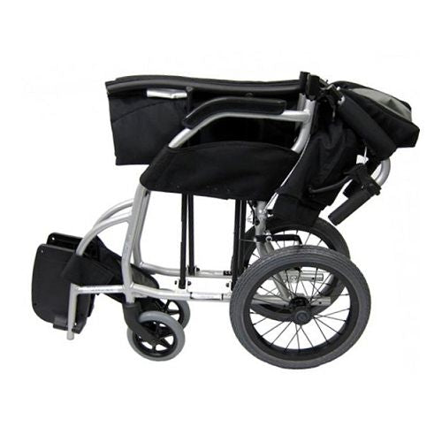Karma Ergo Lite Super Lightweight Transit Wheelchair Crash Tested KM-2501F14WB Silver Black