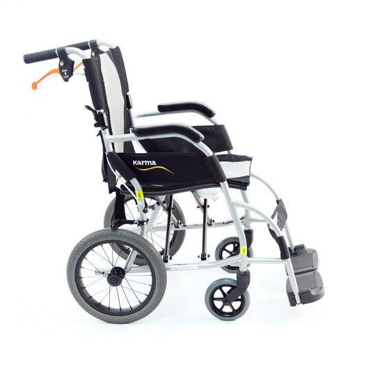 Fauteuil roulant de transfert ultra léger Karma Ergo Lite, testé aux chocs, KM-2501F14WB Argent Noir