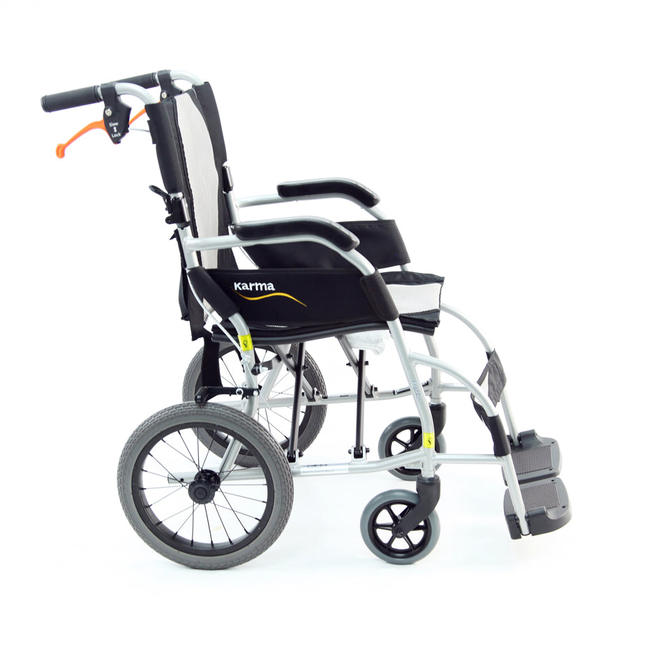 Karma Ergo Lite Super Lightweight Transit Wheelchair Crash Tested KM-2501F14WB Silver Black