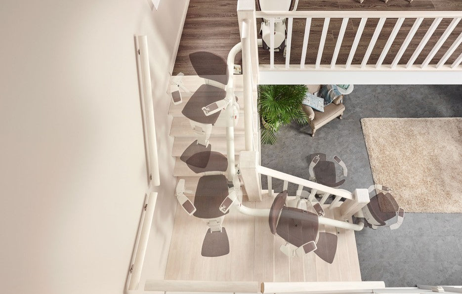Access BDD Flow 2 A or Flow X Programmable Seat Curved Stairlift Spiral Narrow Staircase Stairs Reconditioned or New